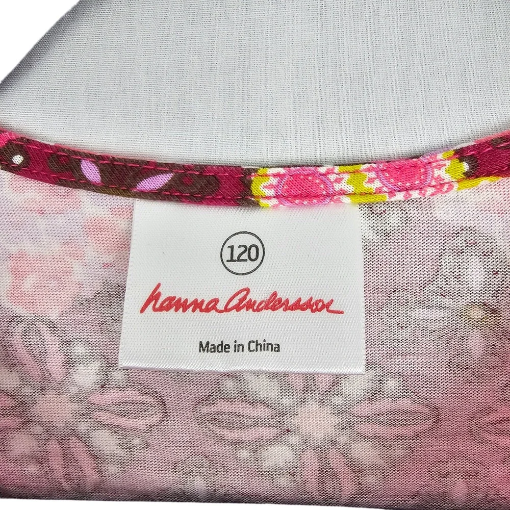 Hanna Andersson Kids Floral Print Ruffle‎ Sleeve Dress Size 6/7 Pink